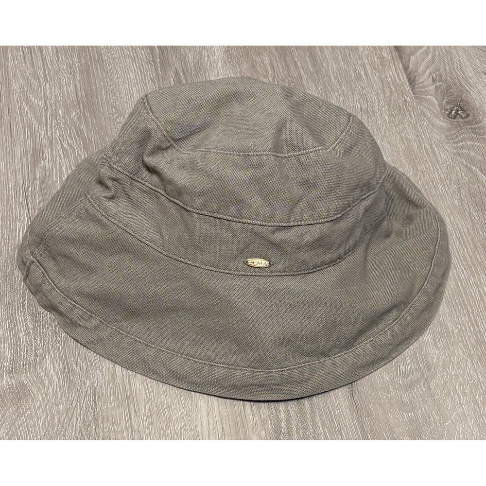 Scala Collezione Cotton Canvas Bucket Hat Gray Wide Brim Sun Hat Adjustable